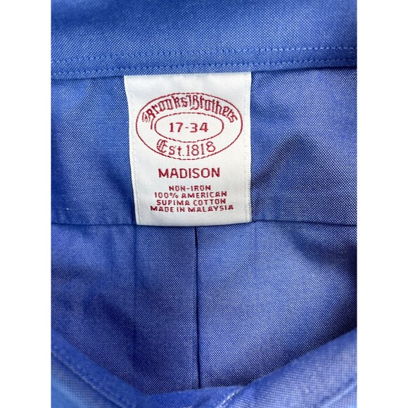 Brooks Brothers Button Up Madison Mens 17/34 Blue  Supima Cotton Non-iron - Picture 4 of 7